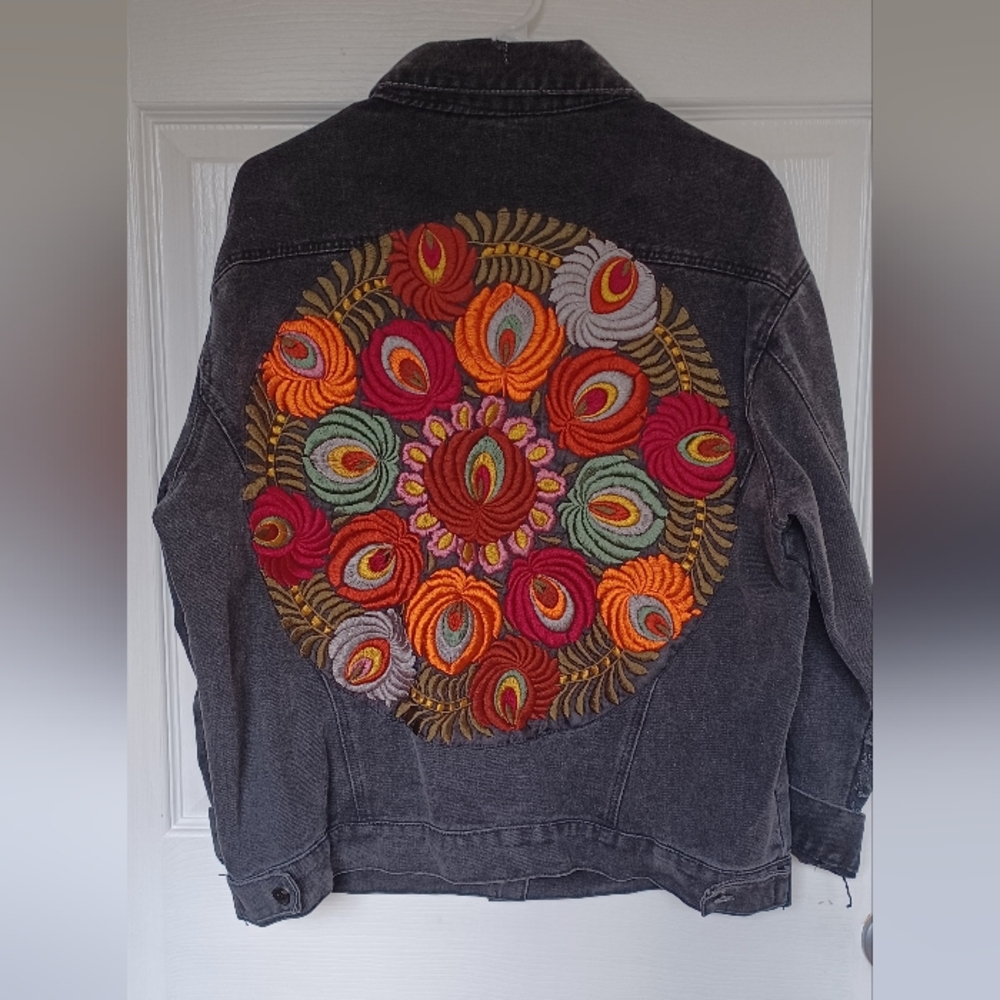 Stunning Embroidered Black Denim Coat